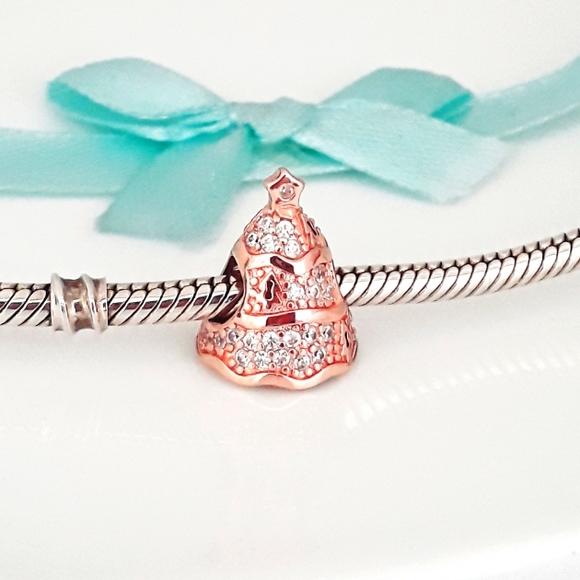 S925 Rose Gold crystals Christmas Tree charm Pandora compatible - Picture 2 of 5